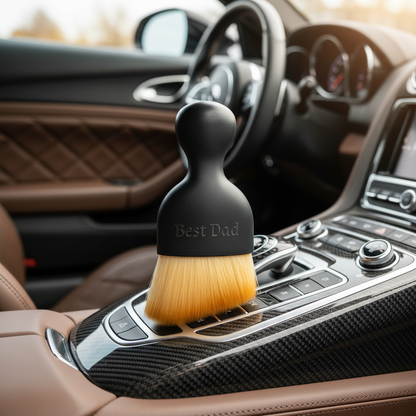 Personalisierter Rasierpinsel mit Best Dad Gravur im luxuriösen Auto-Interieur, Geschenkidee für Väter