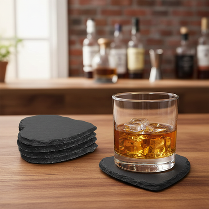 Schieferherz-Untersetzer Stapel mit Glas - Vielseitige Verwendung für Getränke