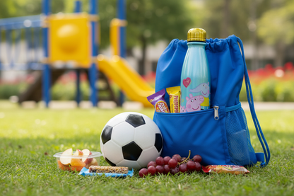 Peppa Pig Trinkflasche 600ml in Sporttasche mit Fußball - perfekt für Schule, Sport und Ausflüge