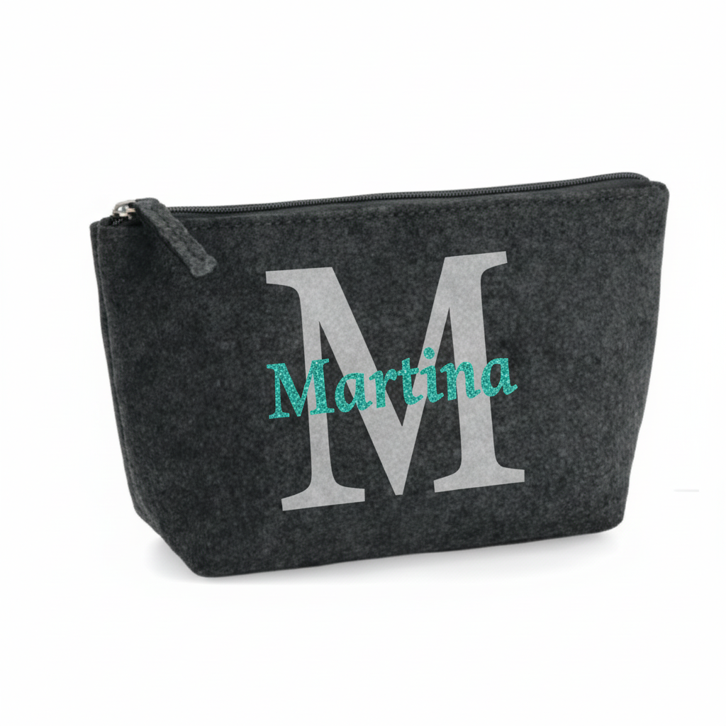 Kosmetiktasche schwarz M Martina Glitzer mittig