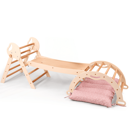 Montessori 4in1 Kletterdreieck für Babys: Pikler-Dreieck, Kletterbogen, Rutschbrett und Kissen für Kleinkinder (1–3 Jahre)
