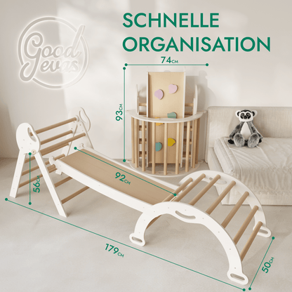 Montessori 4in1 Kletterdreieck für Babys: Pikler-Dreieck, Kletterbogen, Rutschbrett und Kissen für Kleinkinder (1–3 Jahre)