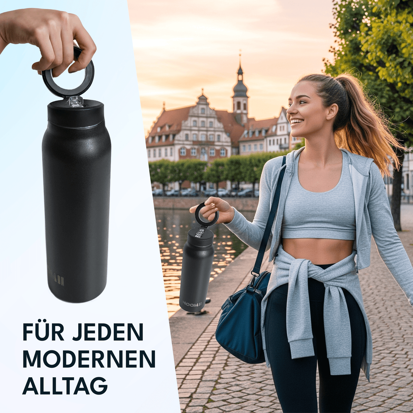 Edelstahl Trinkflasche 800ml – Magnetdeckel & Handyhalter