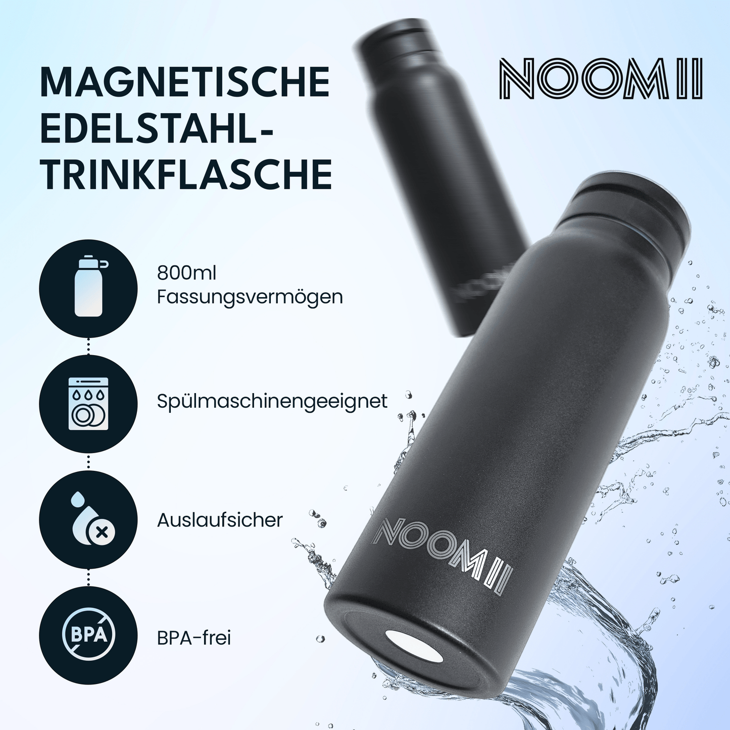 Edelstahl Trinkflasche 800ml – Magnetdeckel & Handyhalter
