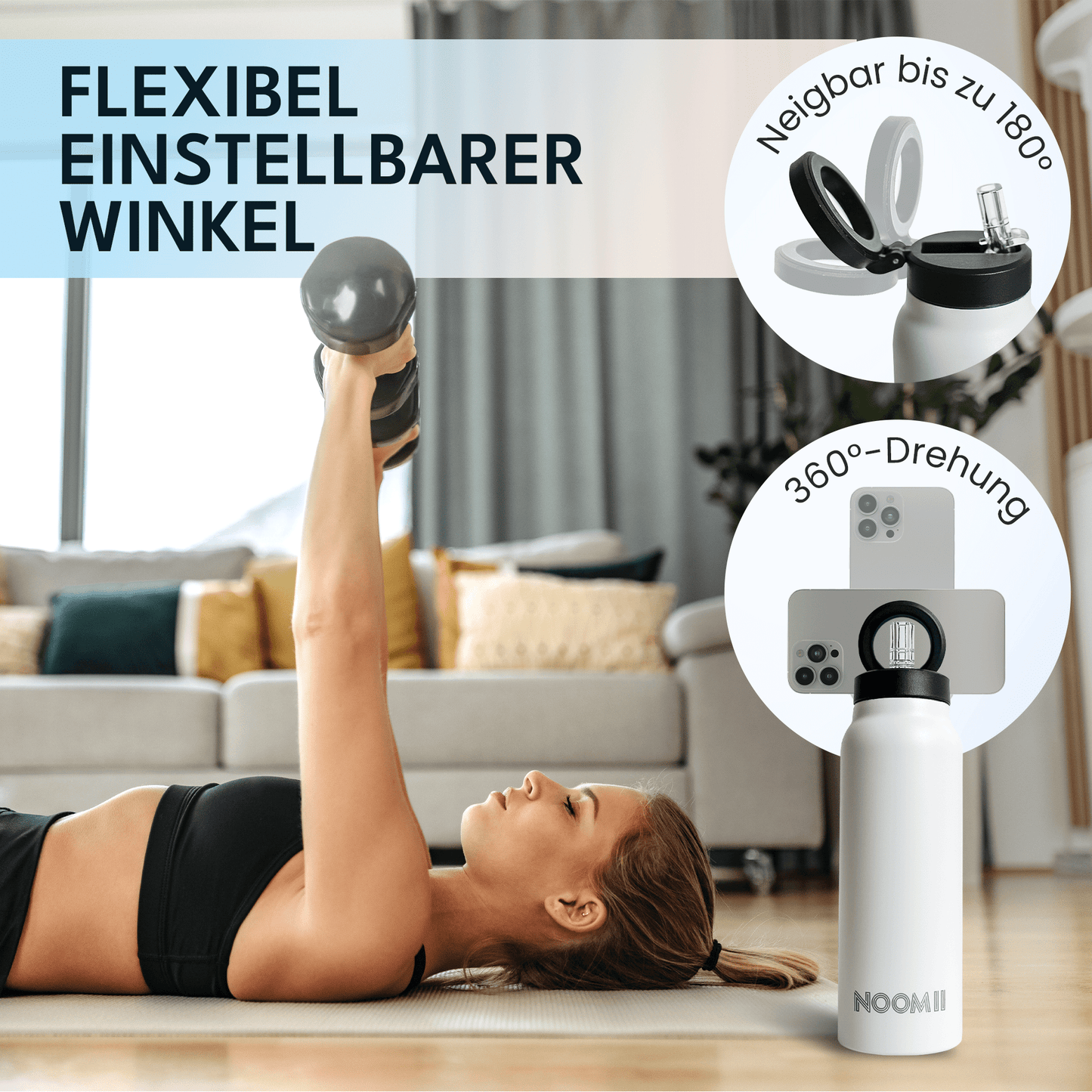Edelstahl Trinkflasche 800ml – Magnetdeckel & Handyhalter