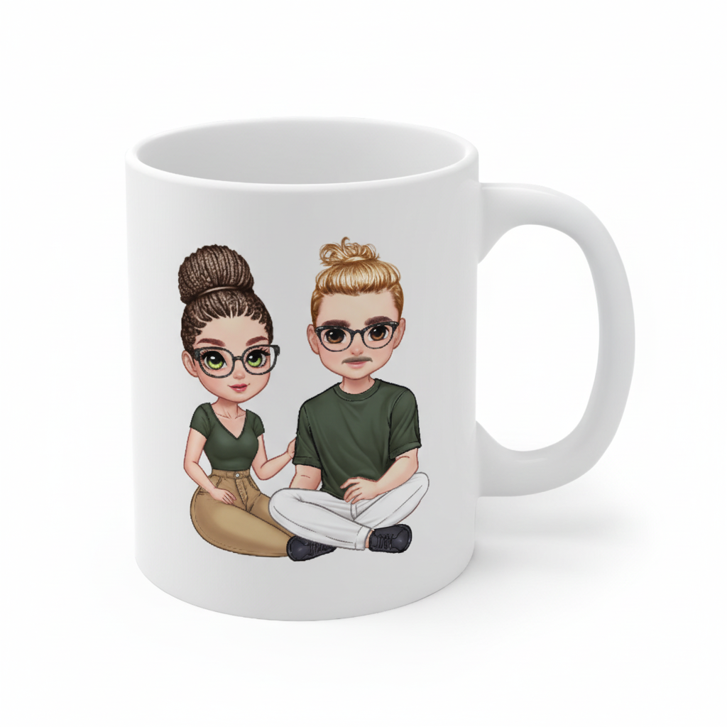 Personalisierte Tasse mit Pärchen-Motiv mit Brillen