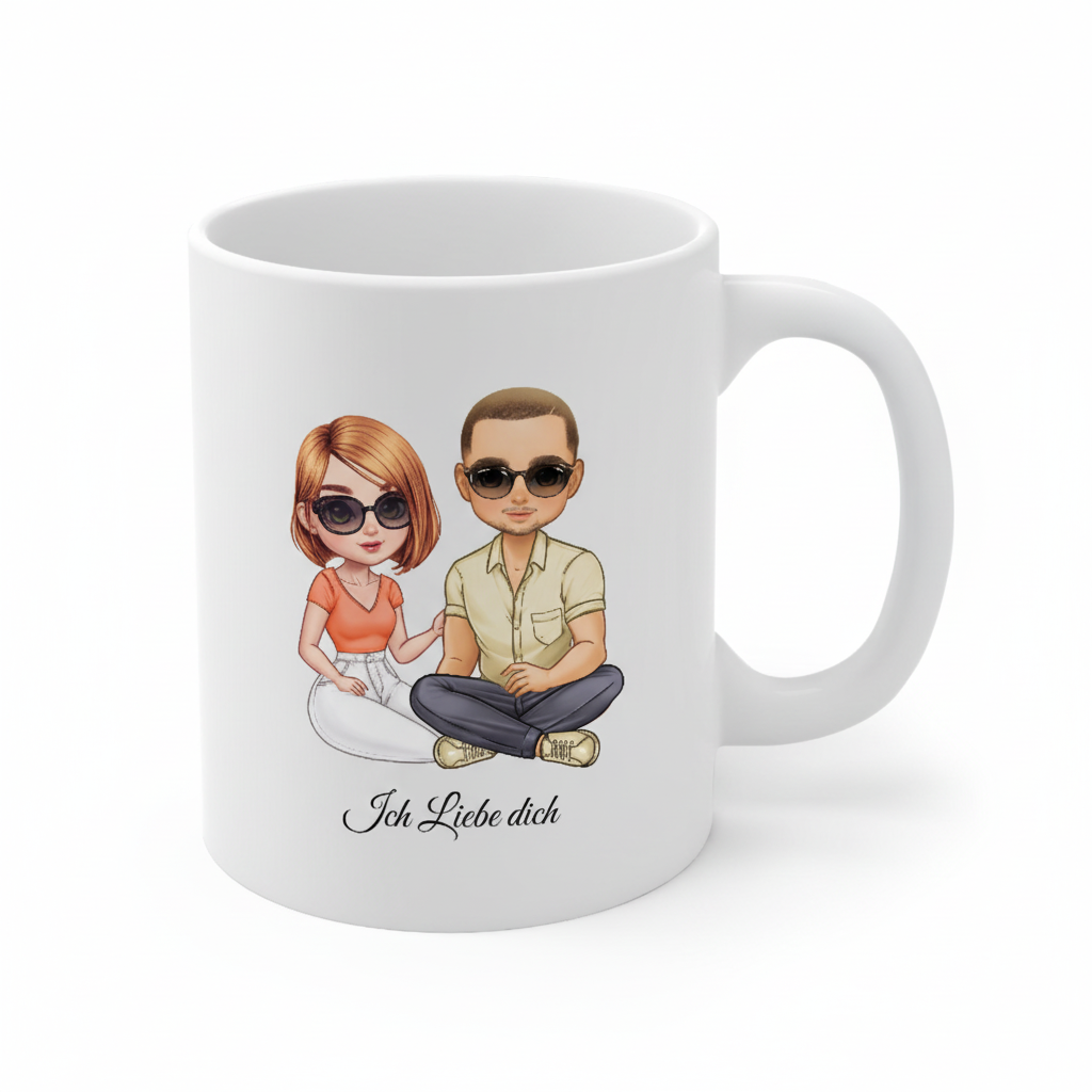 Personalisierte Tasse mit Pärchen-Motiv und Ich Liebe dich