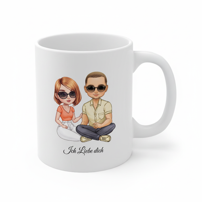 Personalisierte Tasse mit Pärchen-Motiv und Ich Liebe dich