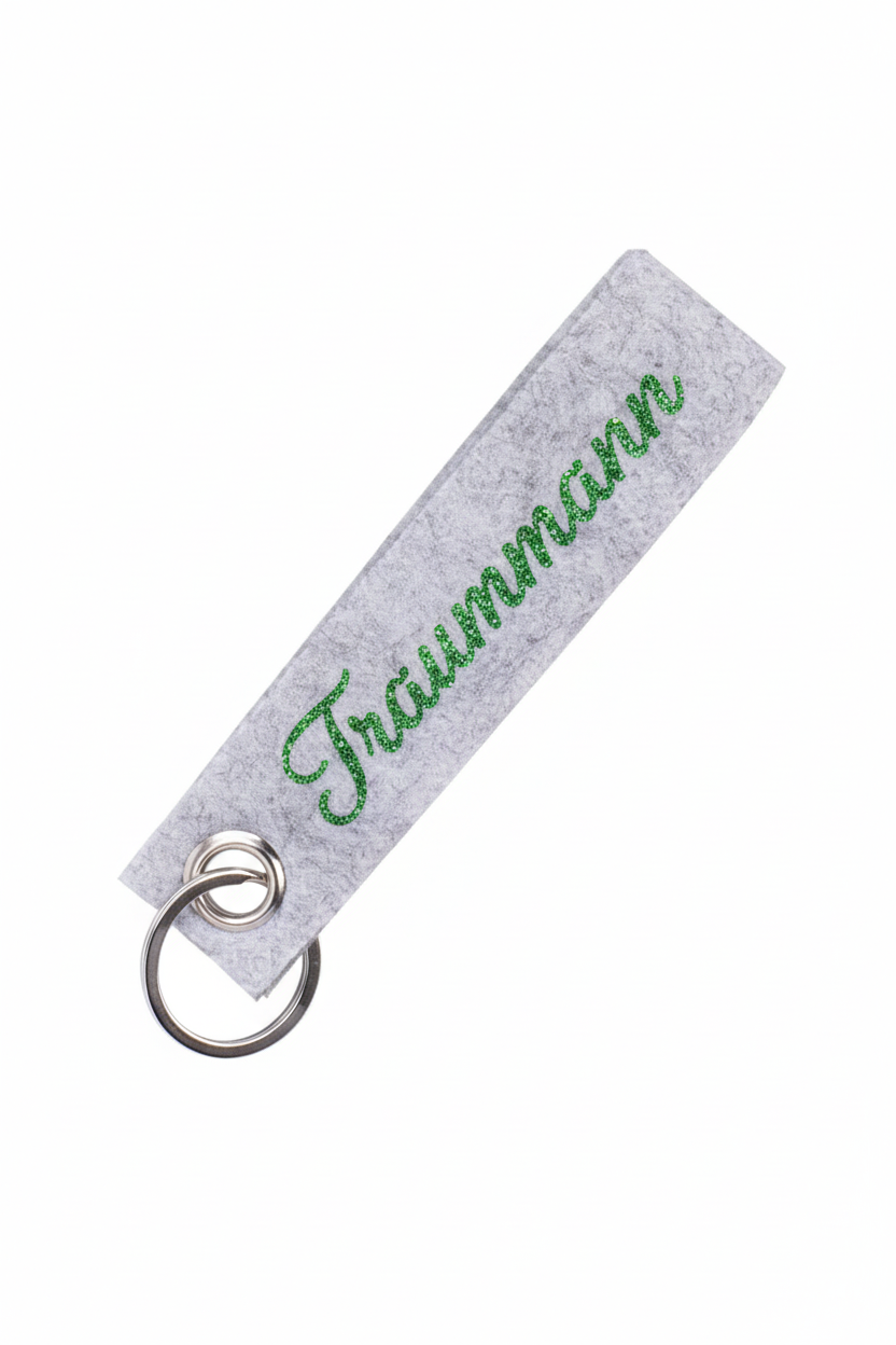 Schlüsselanhänger Rückseite Traummann grün Glitzer