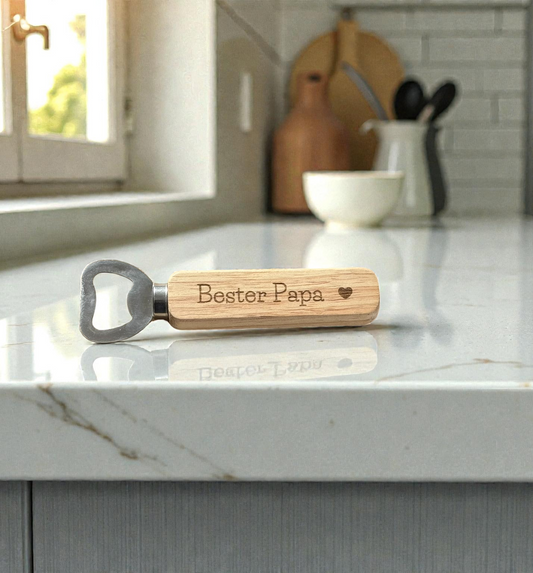 Personalisierbarer Flaschenöffner aus Holz mit Gravur, 4x14cm