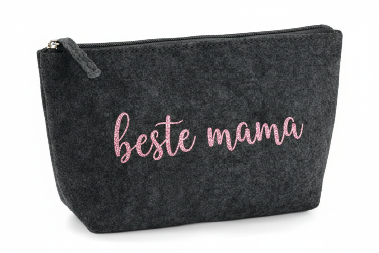 Kleine personalisierbare Filztasche mit Reißverschluss, Kosmetiktasche aus robustem Filz