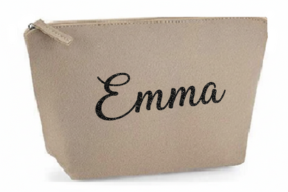Kleine Filztasche Farbvarianten schwarz, beige und grau, individuelle Kosmetiktasche