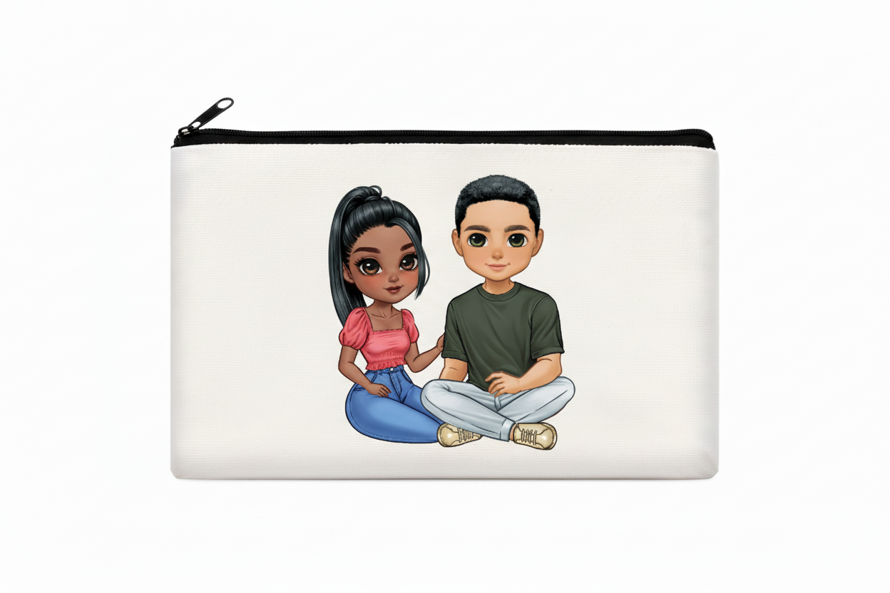 Weiße Kosmetiktasche mit Pärchen-Motiv