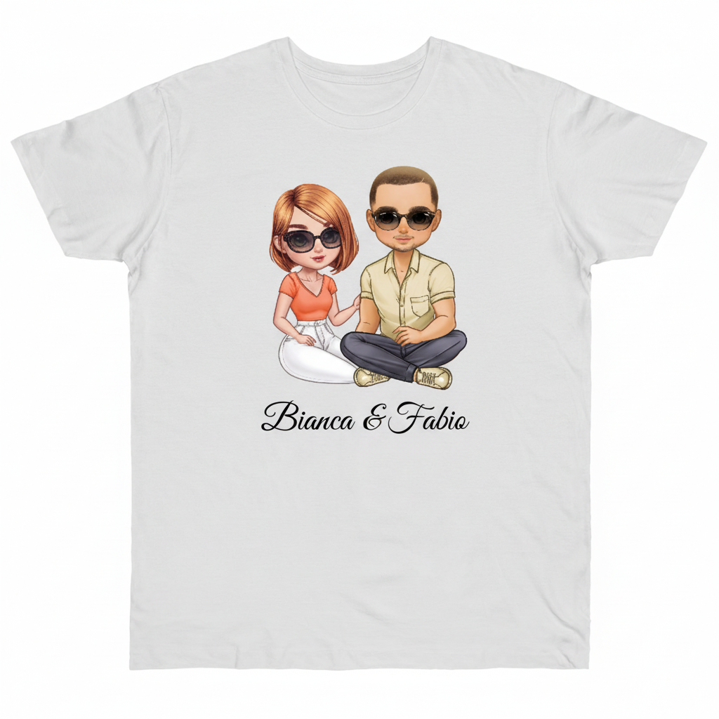Weißes T-Shirt mit Pärchen-Motiv Bianca & Fabio