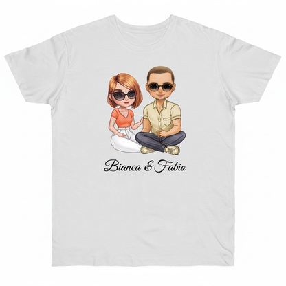 Weißes T-Shirt mit Pärchen-Motiv Bianca & Fabio