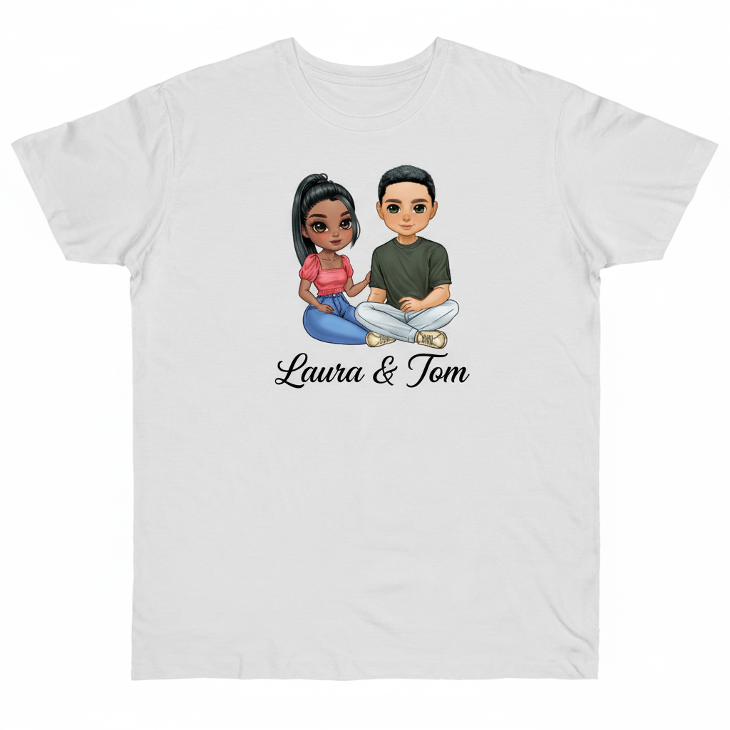 Weißes T-Shirt mit Pärchen-Motiv Laura & Tom